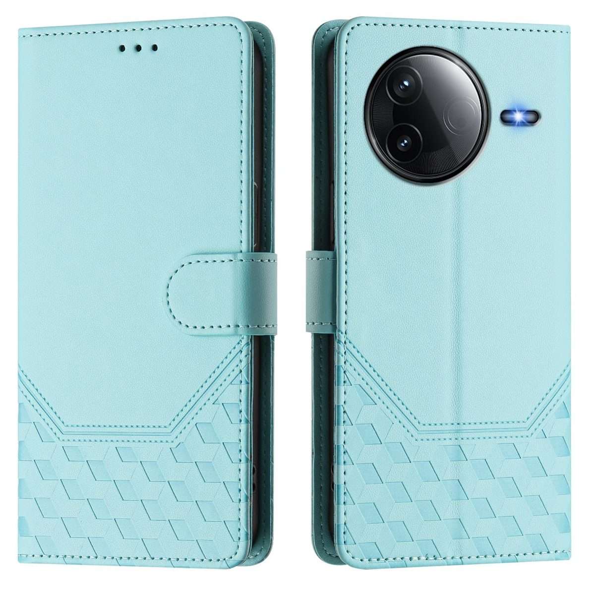For Redmi K80 5G / K80 Pro 5G Honeycomb Embossing RFID Leather Phone Case(Mint Green)