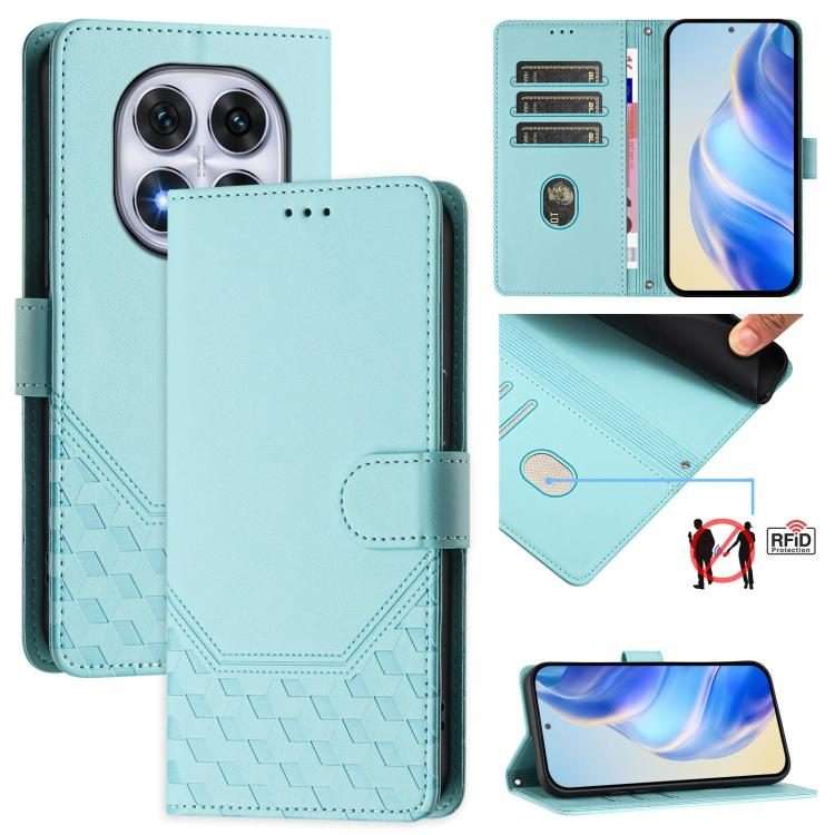 For Redmi Note 14 Pro 4G Honeycomb Embossing RFID Leather Phone Case(Mint Green)
