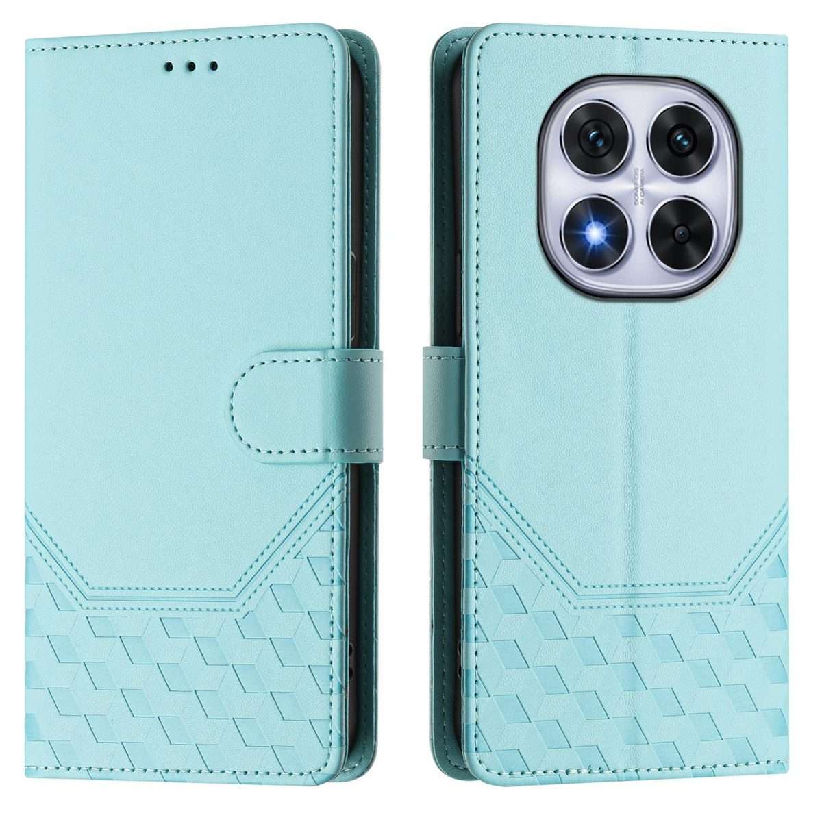 For Redmi Note 14 Pro 4G Honeycomb Embossing RFID Leather Phone Case(Mint Green)