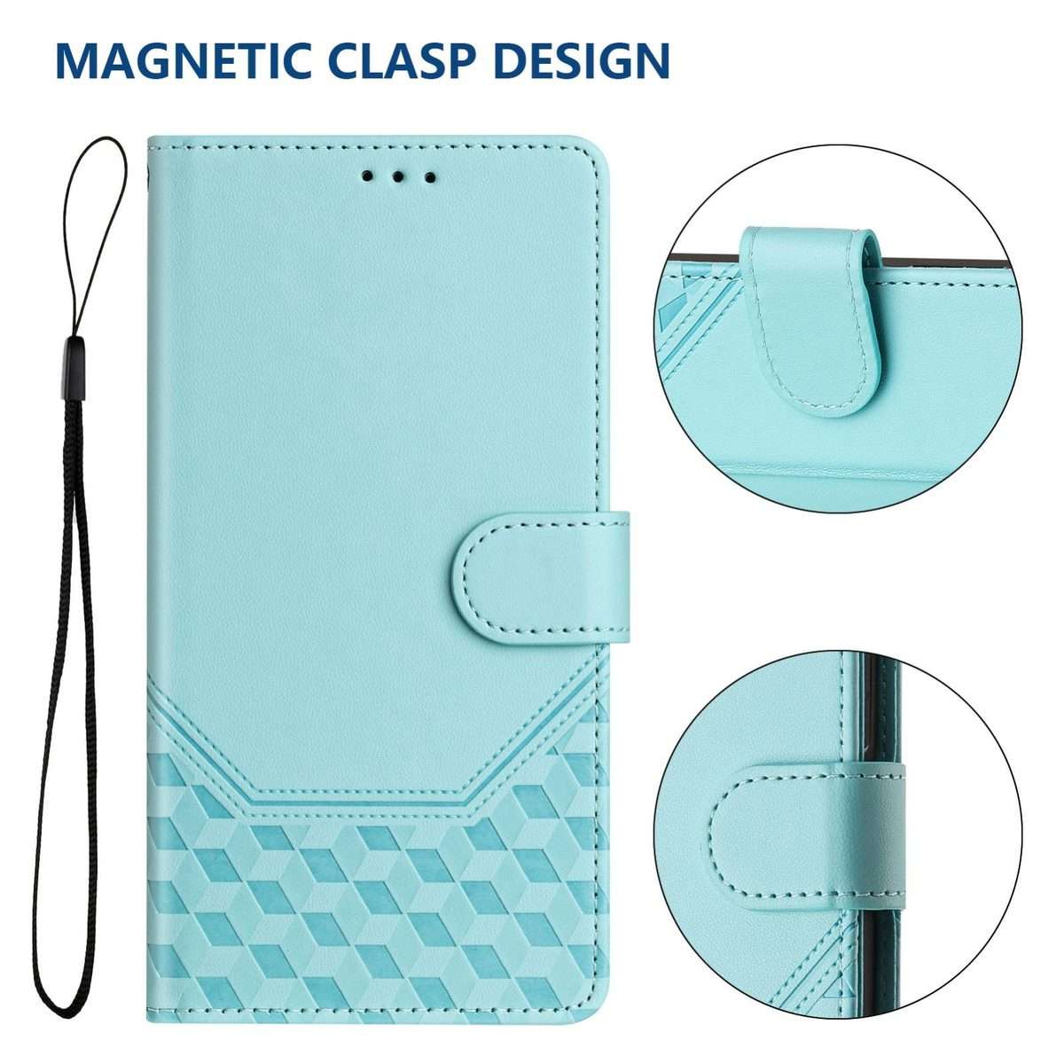 For Redmi Note 14 Pro 4G Honeycomb Embossing RFID Leather Phone Case(Mint Green)