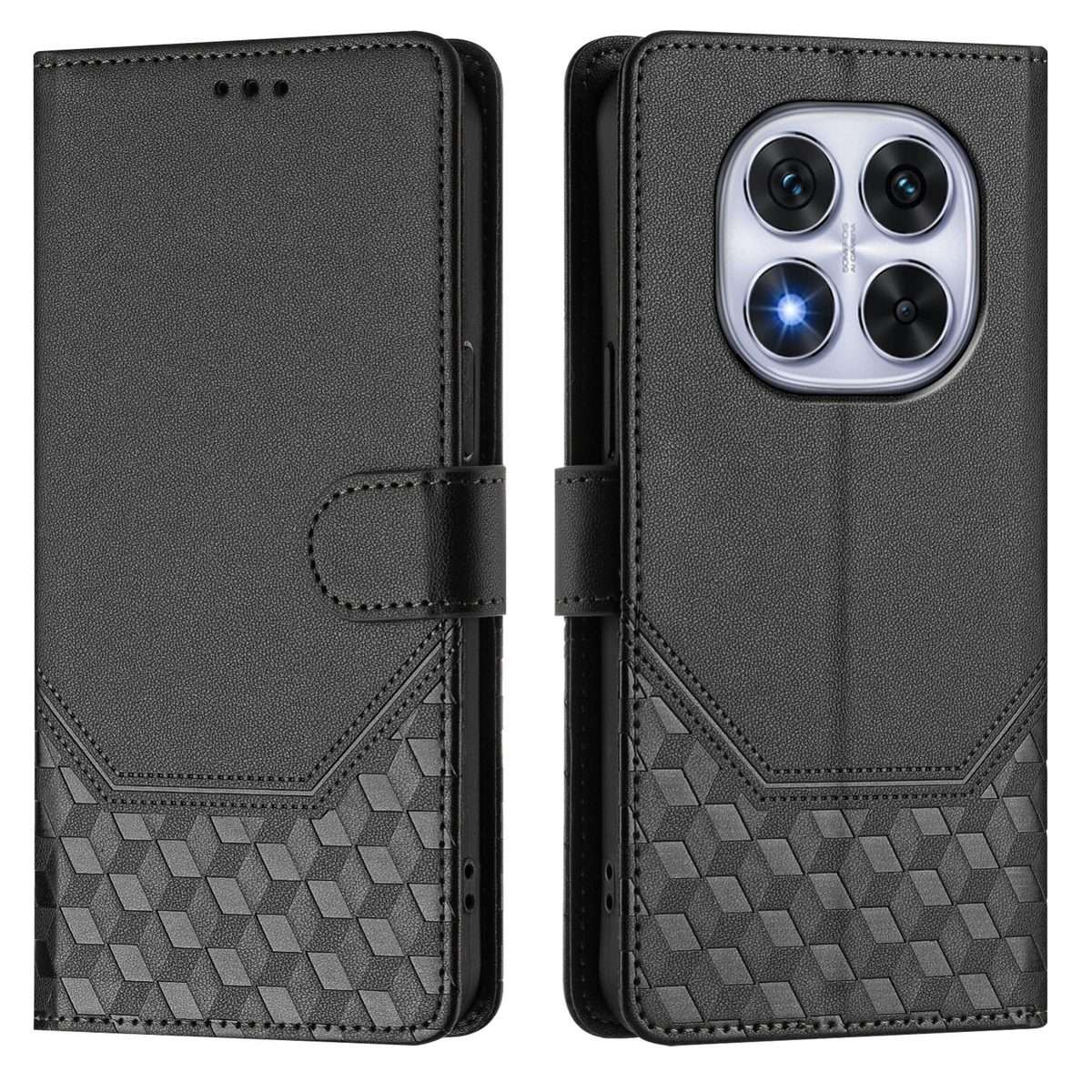 For Redmi Note 14 Pro 4G Honeycomb Embossing RFID Leather Phone Case(Black)