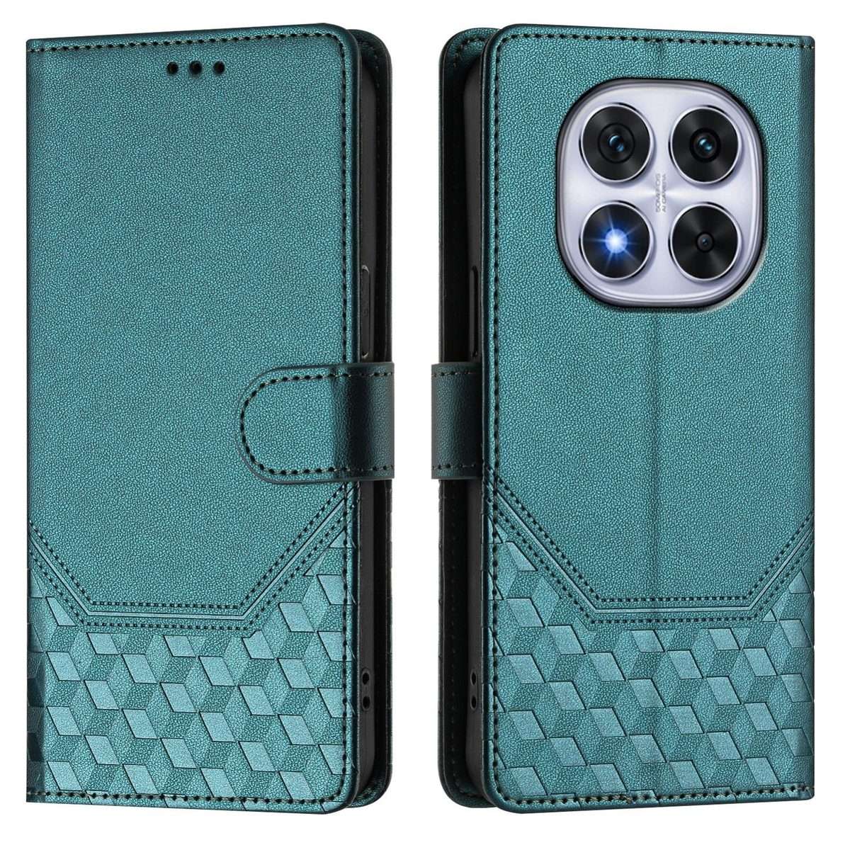 For Redmi Note 14 Pro 4G Honeycomb Embossing RFID Leather Phone Case(Peacock Green)