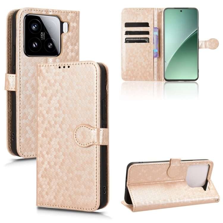 For Xiaomi 15 Pro Honeycomb Dot Texture Leather Phone Case(Gold)