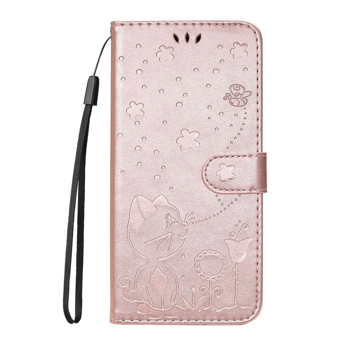For Xiaomi 15T Pro 5G Cat and Bee Embossed Flip Leather Phone Case(Rose Gold)