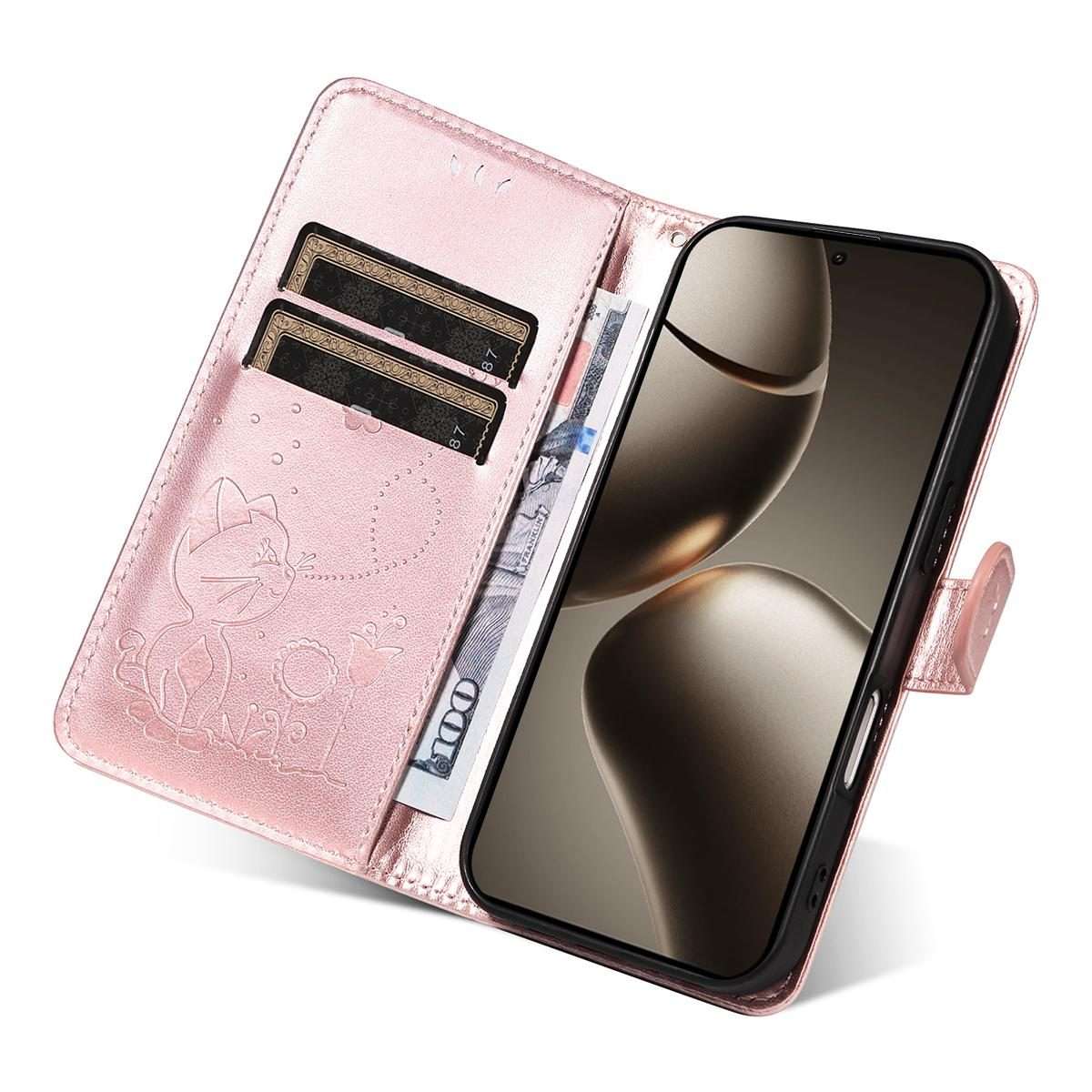 For Xiaomi 15T Pro 5G Cat and Bee Embossed Flip Leather Phone Case(Rose Gold)