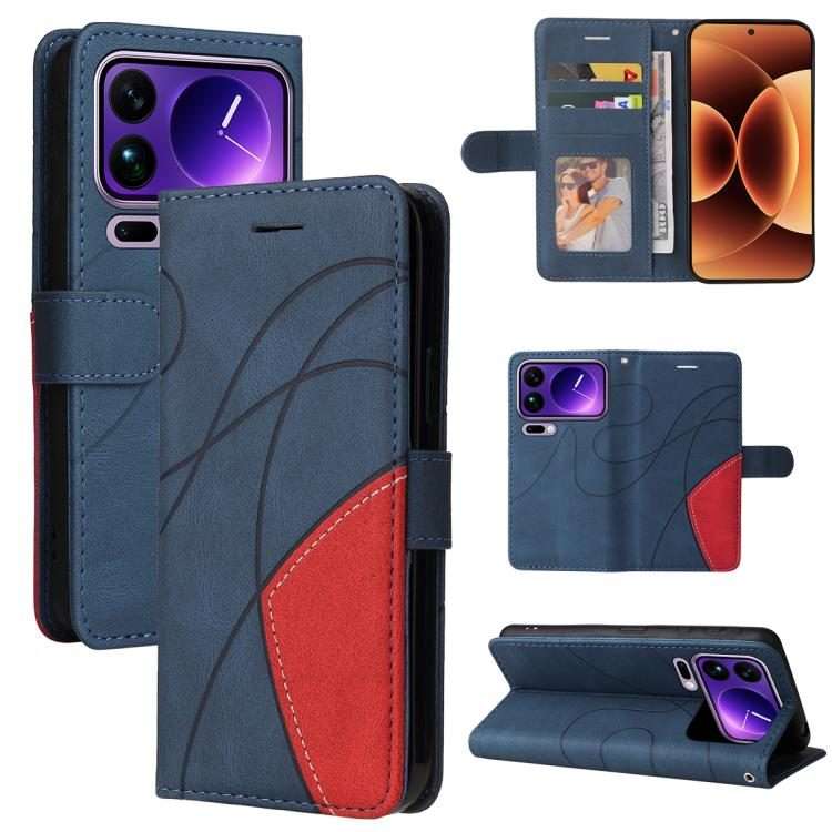 For Xiaomi 17 Pro Max Dual-color Splicing Flip Leather Phone Case(Blue)
