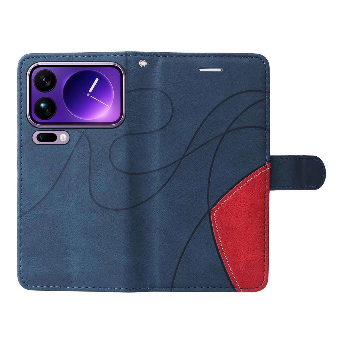 For Xiaomi 17 Pro Max Dual-color Splicing Flip Leather Phone Case(Blue)