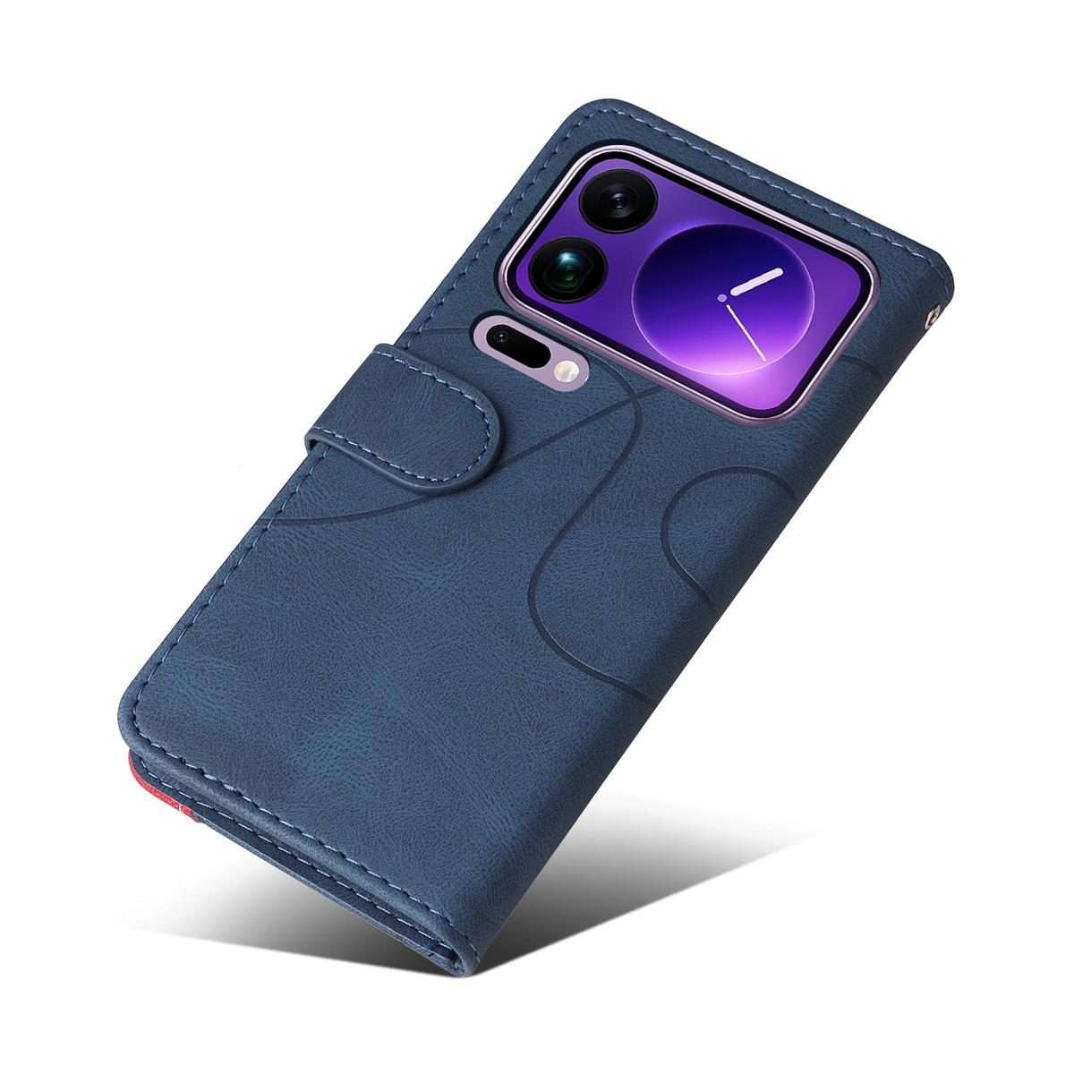 For Xiaomi 17 Pro Max Dual-color Splicing Flip Leather Phone Case(Blue)