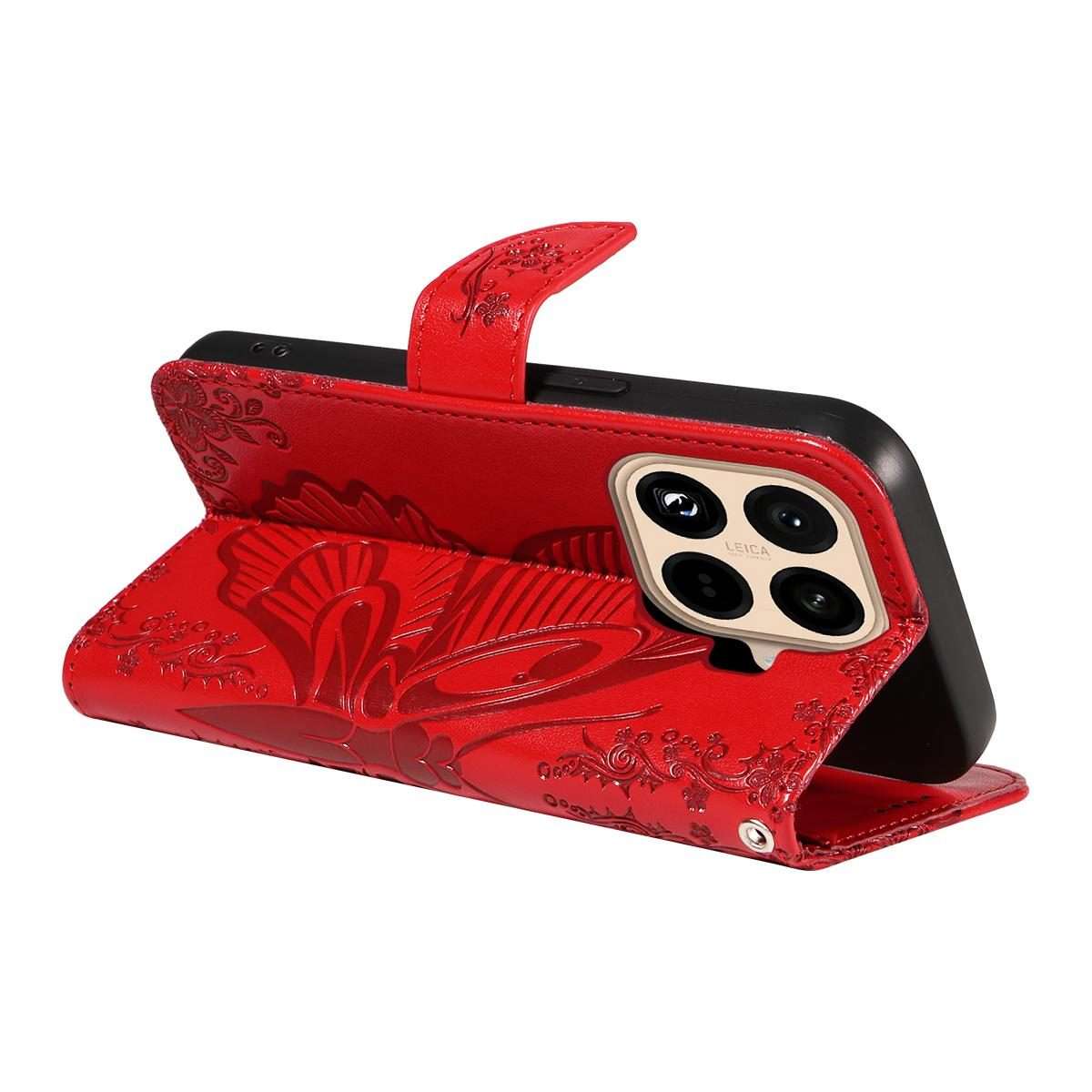 For Xiaomi 15T Pro 5G Swallowtail Butterfly Embossed Leather Phone Case(Red)