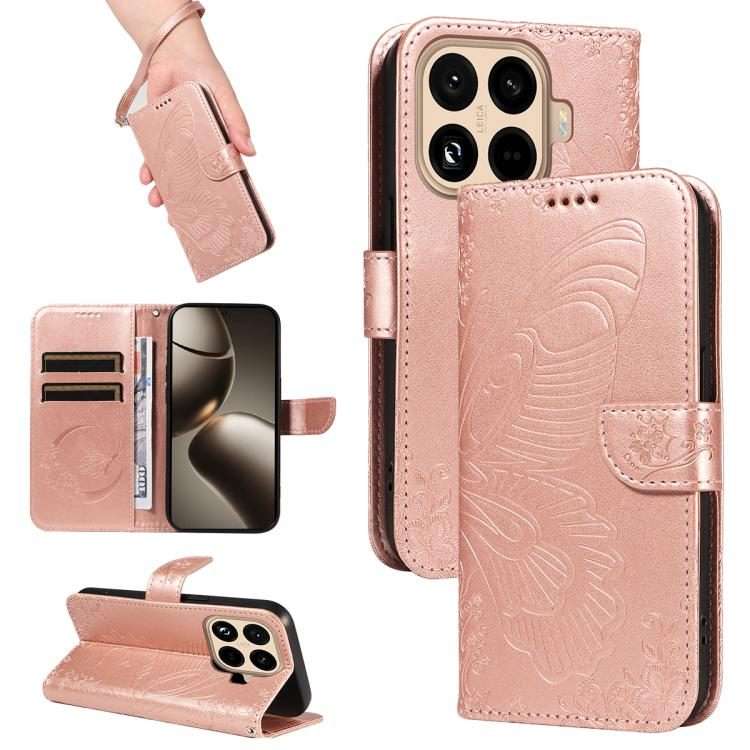 For Xiaomi 15T Pro 5G Swallowtail Butterfly Embossed Leather Phone Case(Rose Gold)