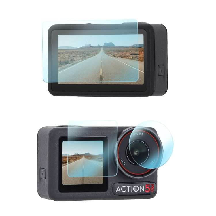 For DJI Osmo Action 5 Pro Sunnylife 3 in 1 Lens Protector Front and Rear Screen Tempered Glass Fil