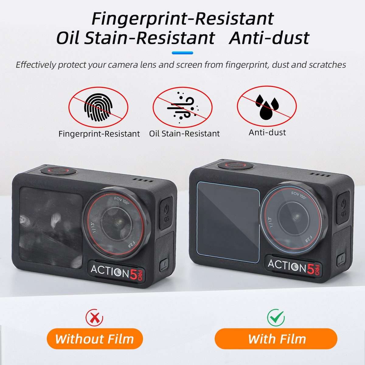 For DJI Osmo Action 5 Pro Sunnylife 3 in 1 Lens Protector Front and Rear Screen Tempered Glass Fil