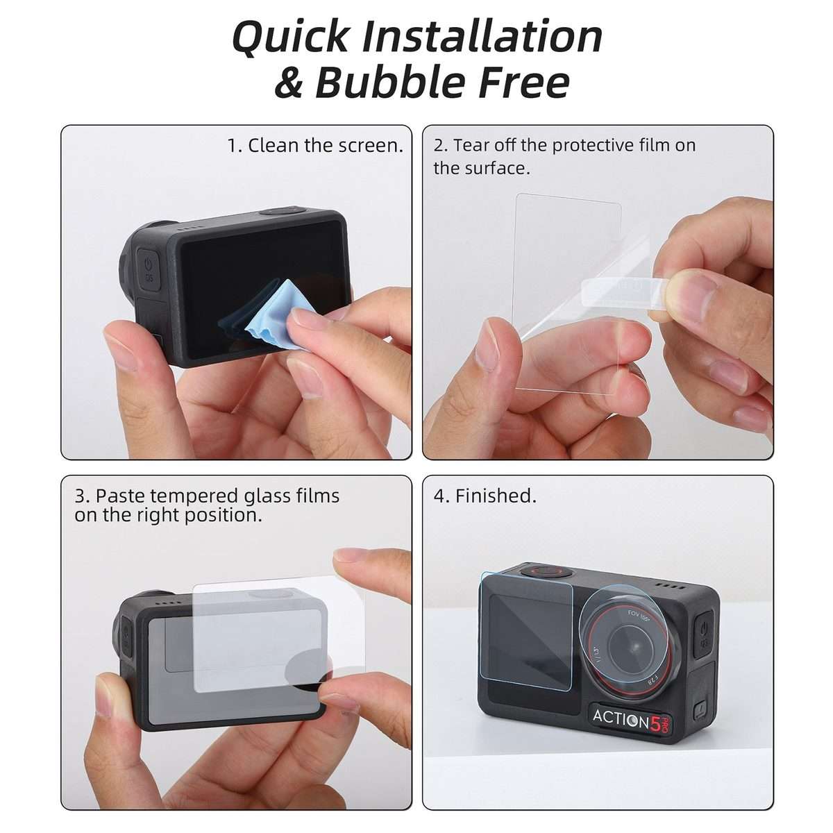 For DJI Osmo Action 5 Pro Sunnylife 3 in 1 Lens Protector Front and Rear Screen ... 2 + 2 + 2 Sets
