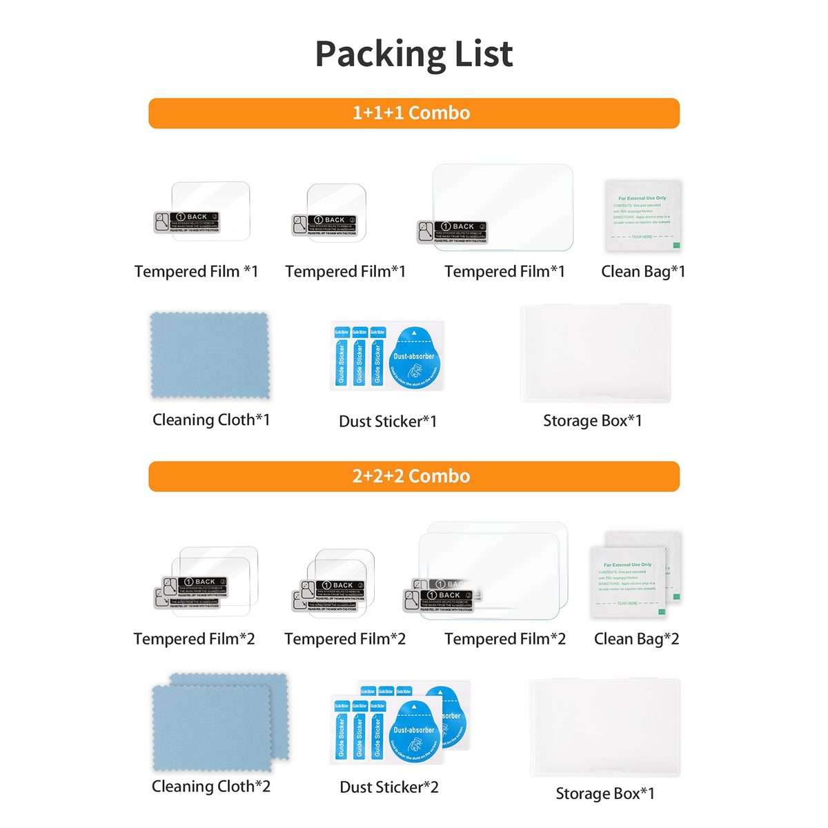 For GoPro HERO13 Black Sunnylife 3 in 1 Lens Protector Front and Rear Screen Te ... 2 + 2 + 2 Sets