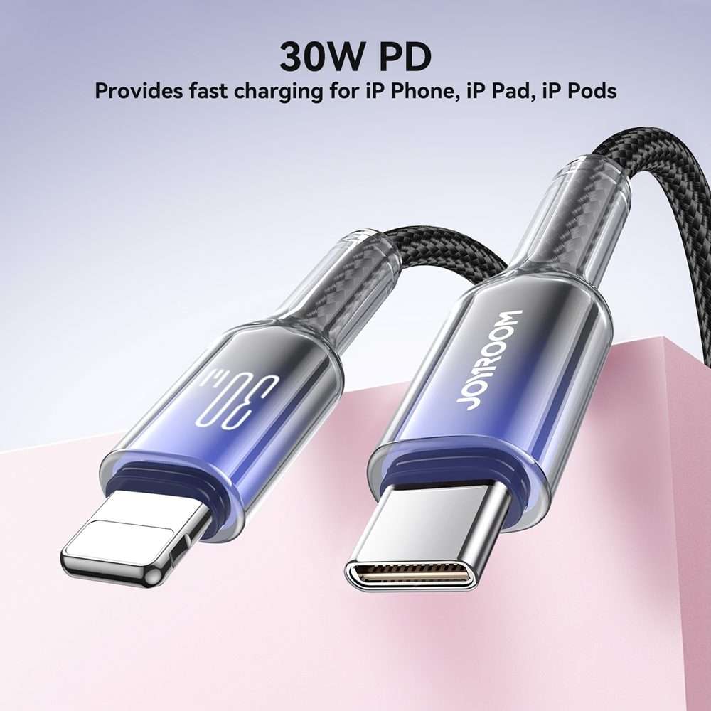 JOYROOM S-A42 Crystal Clear Series Fast Charging Data Cable, Type-C to 8 Pin Cable, Le ... (Black)