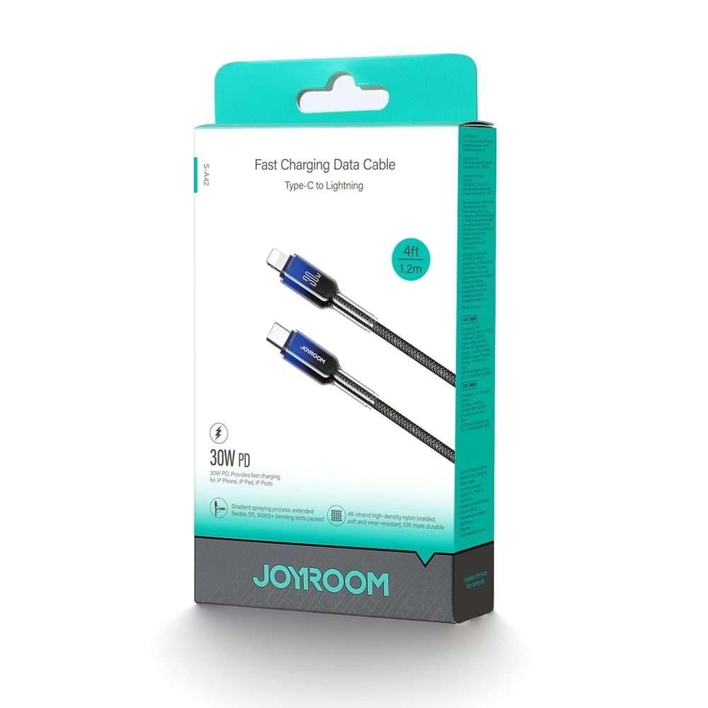 JOYROOM S-A42 Crystal Clear Series Fast Charging Data Cable, Type-C to 8 Pin Cable, Le ... (Black)