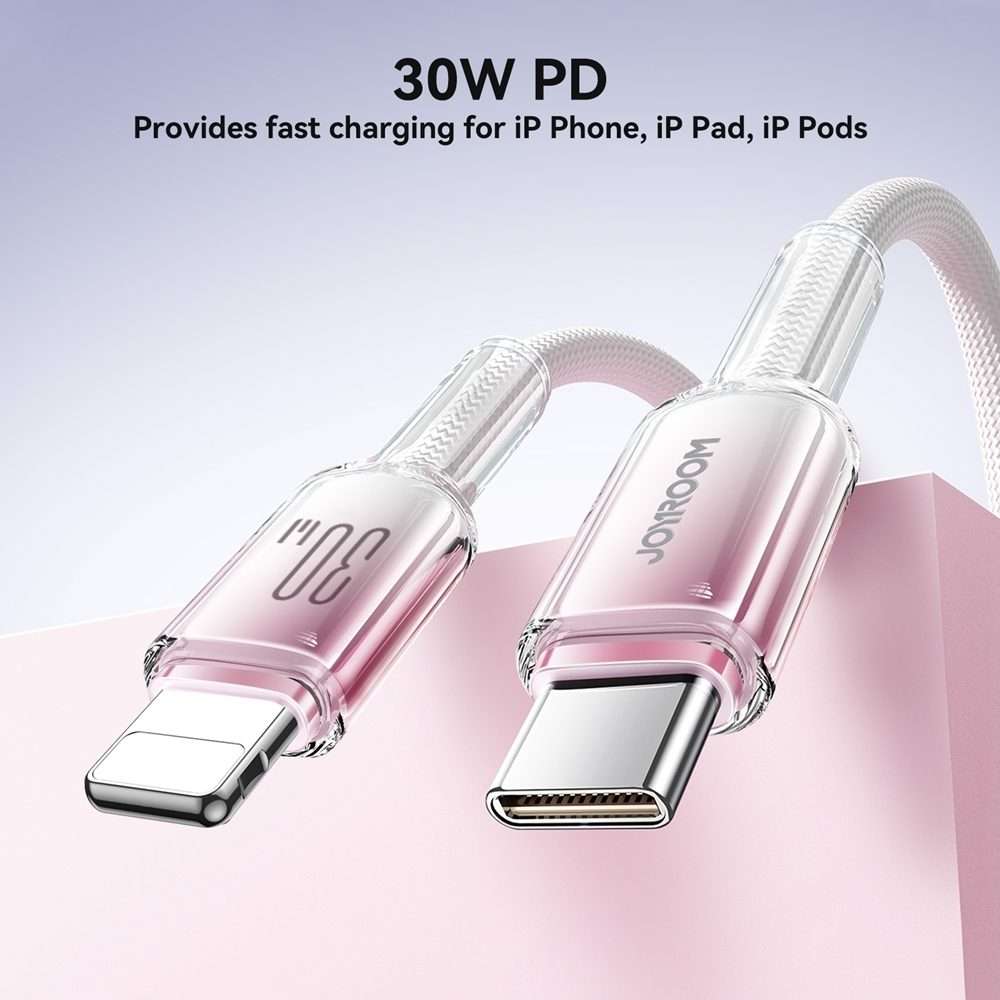 JOYROOM S-A42 Crystal Clear Series Fast Charging Data Cable, Type-C to 8 Pin Cable, Le ... (White)