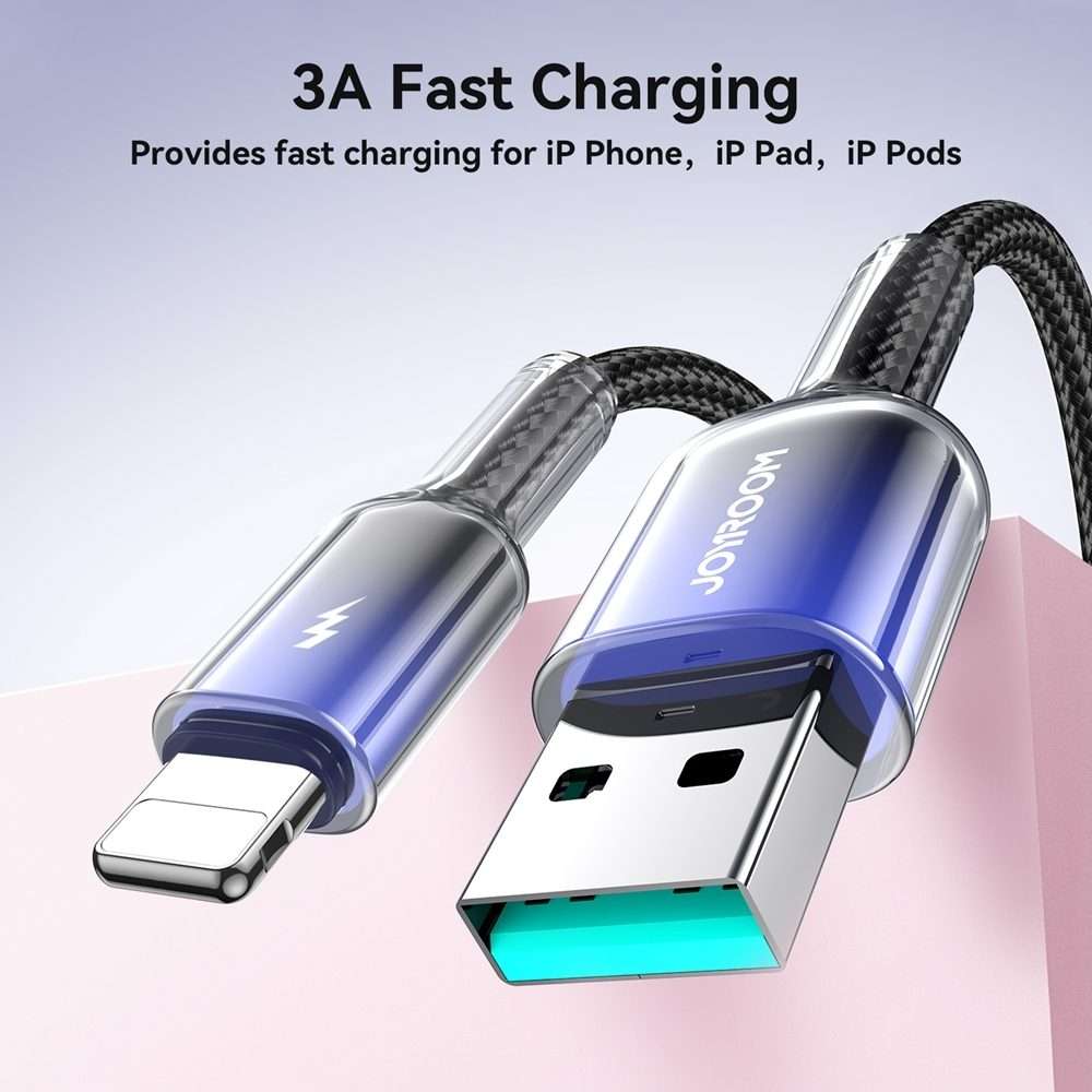 JOYROOM S-A42 Crystal Clear Series Fast Charging Data Cable, USB to 8 Pin Cable, Lengt ... (Black)
