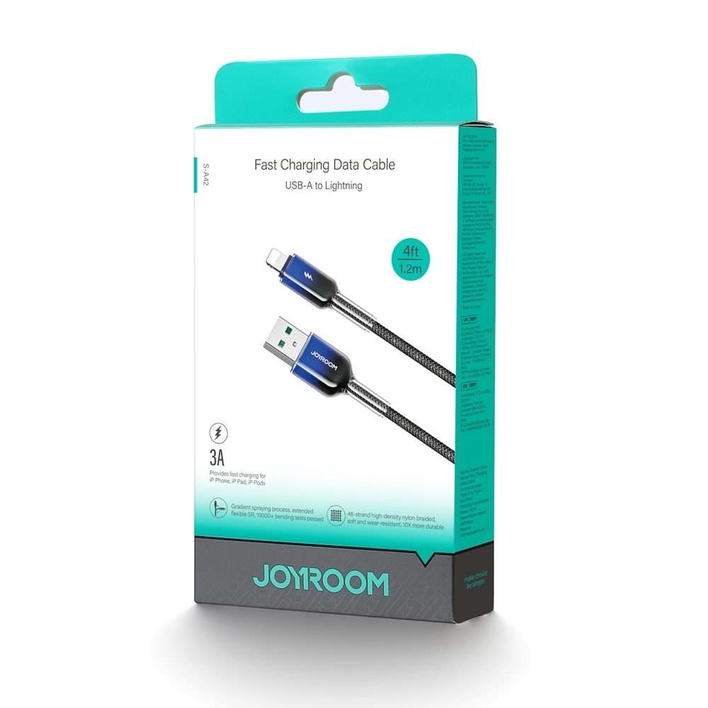 JOYROOM S-A42 Crystal Clear Series Fast Charging Data Cable, USB to 8 Pin Cable, Lengt ... (Black)