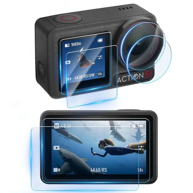 For DJI Osmo Action 5 Pro STARTRC 3 in 1 Lens Protector Front and Rear Screen Tempere ... (2 Sets)