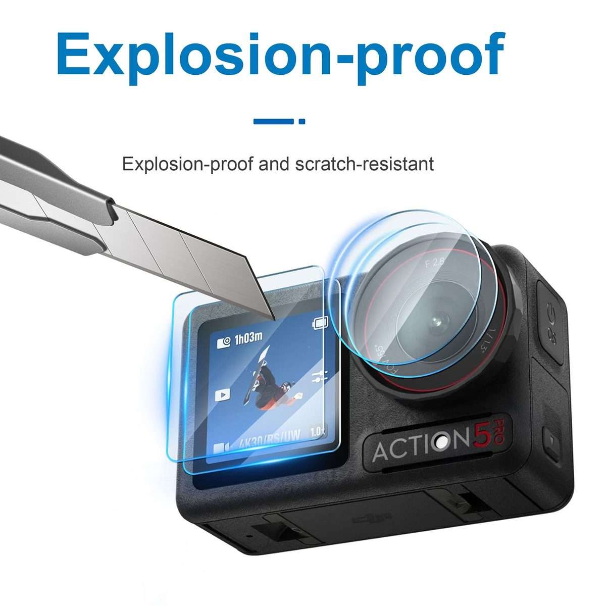 For DJI Osmo Action 5 Pro STARTRC 3 in 1 Lens Protector Front and Rear Screen Tempere ... (2 Sets)