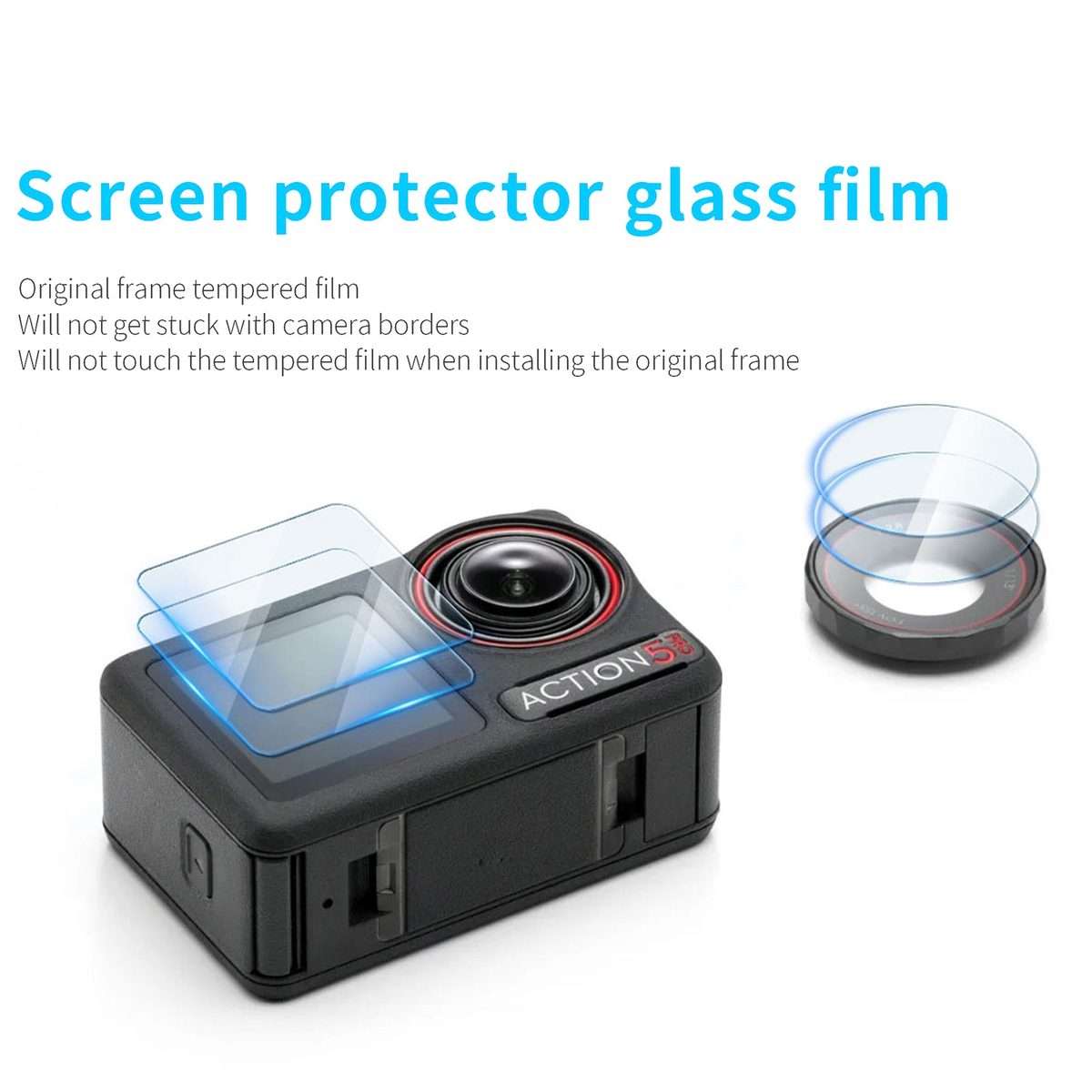 For DJI Osmo Action 5 Pro STARTRC 3 in 1 Lens Protector Front and Rear Screen Tempere ... (2 Sets)