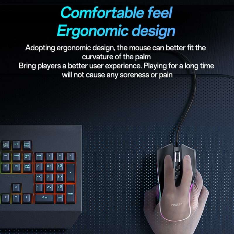 Yesido KB20 USB 7200DPI RGB Wired Mouse(Black)