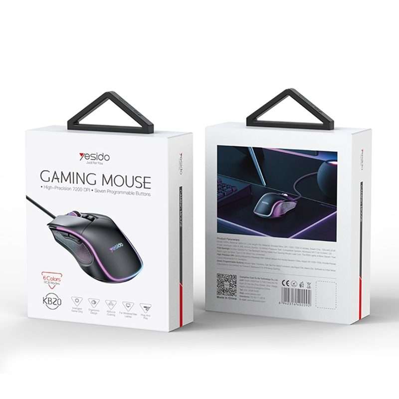 Yesido KB20 USB 7200DPI RGB Wired Mouse(Black)