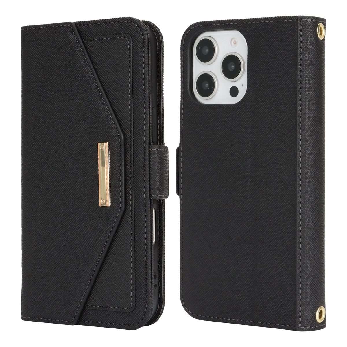 For iPhone 16 Pro Max Cross Texture Crossbody Lanyard Leather Phone Case(Black)