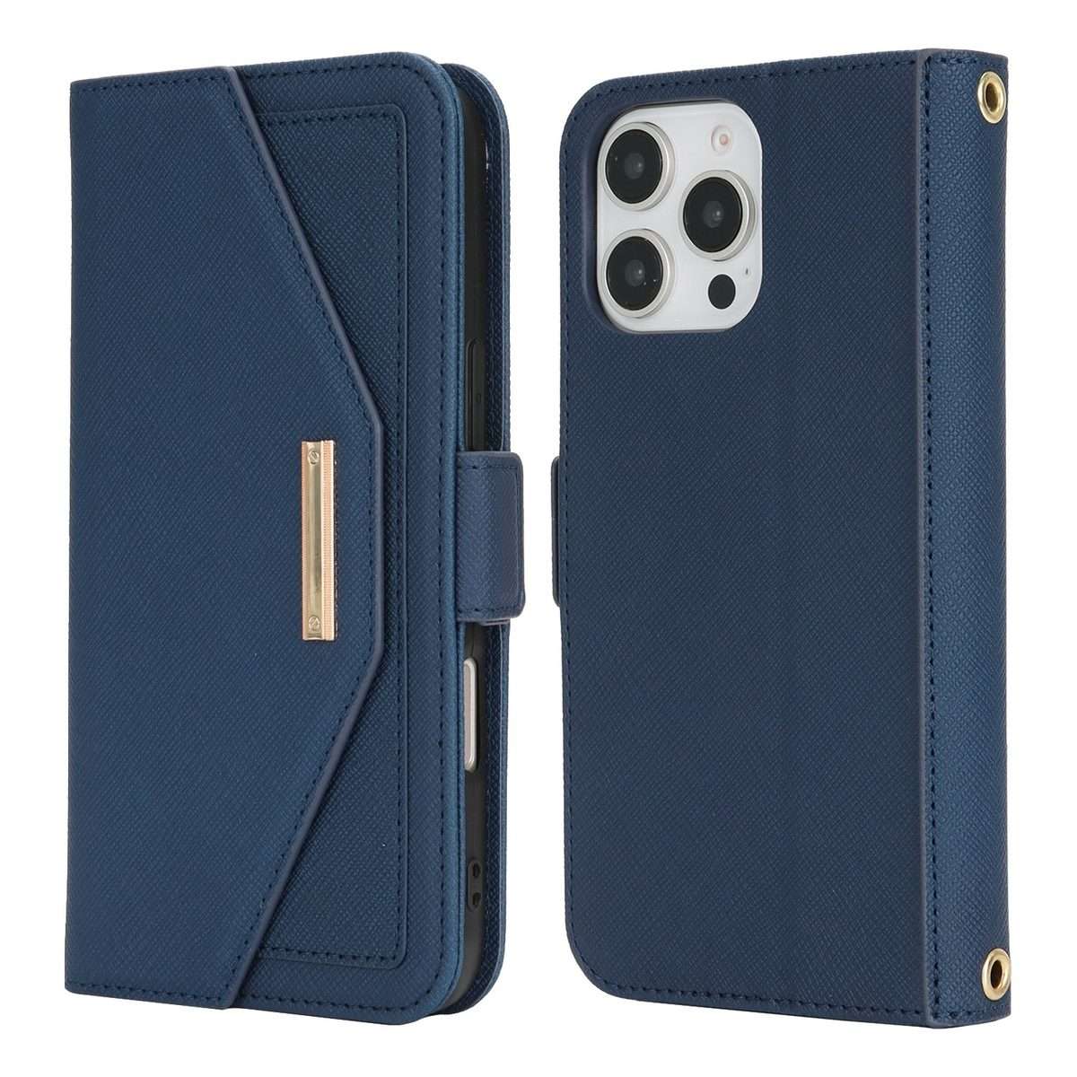 For iPhone 16 Pro Cross Texture Crossbody Lanyard Leather Phone Case(Blue)