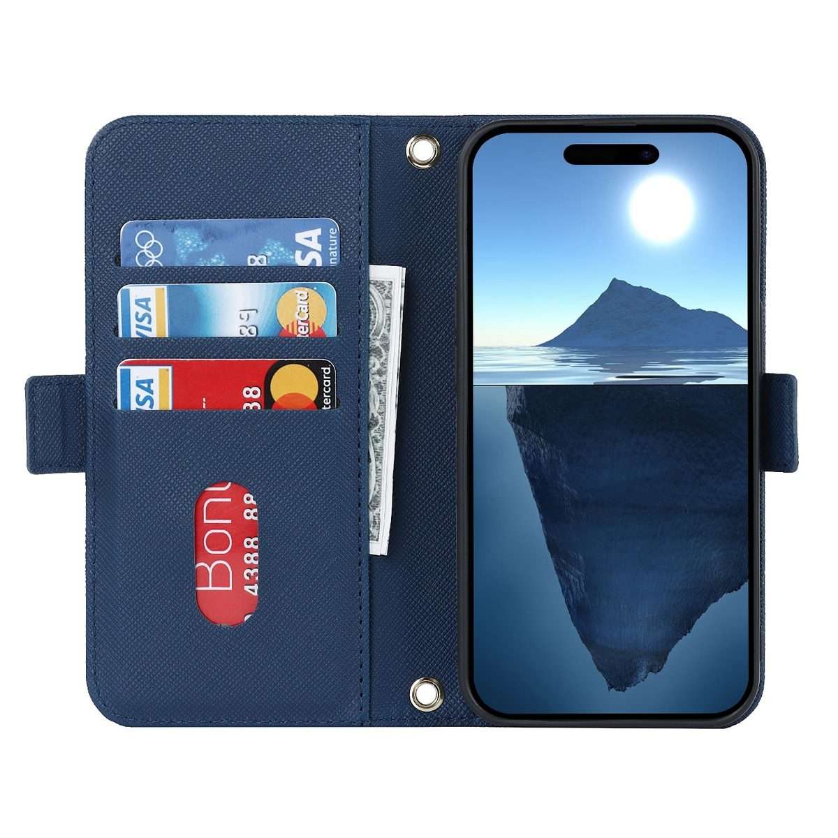 For iPhone 16 Pro Cross Texture Crossbody Lanyard Leather Phone Case(Blue)