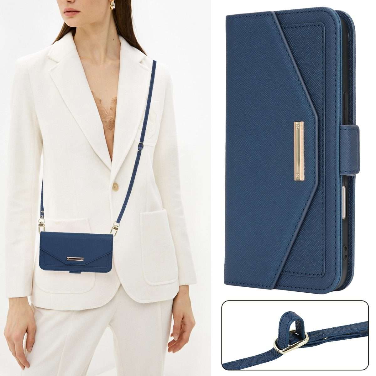 For iPhone 16 Pro Cross Texture Crossbody Lanyard Leather Phone Case(Blue)