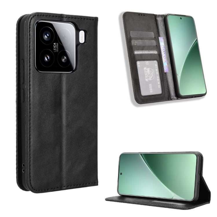 For Xiaomi 15 Pro Magnetic Buckle Retro Texture Leather Phone Case(Black)