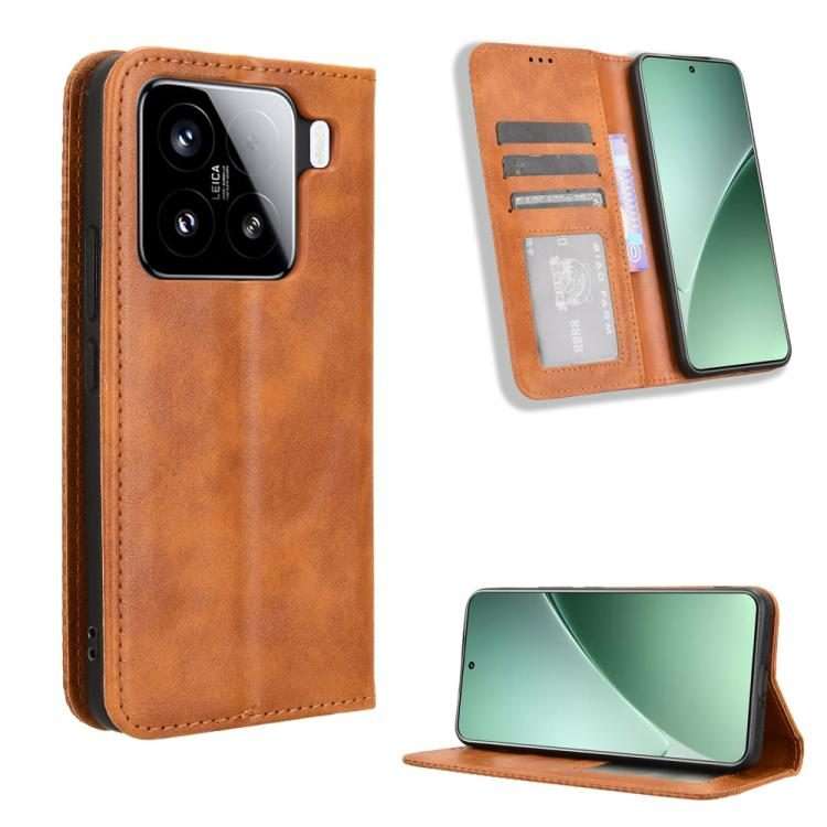 For Xiaomi 15 Pro Magnetic Buckle Retro Texture Leather Phone Case(Brown)