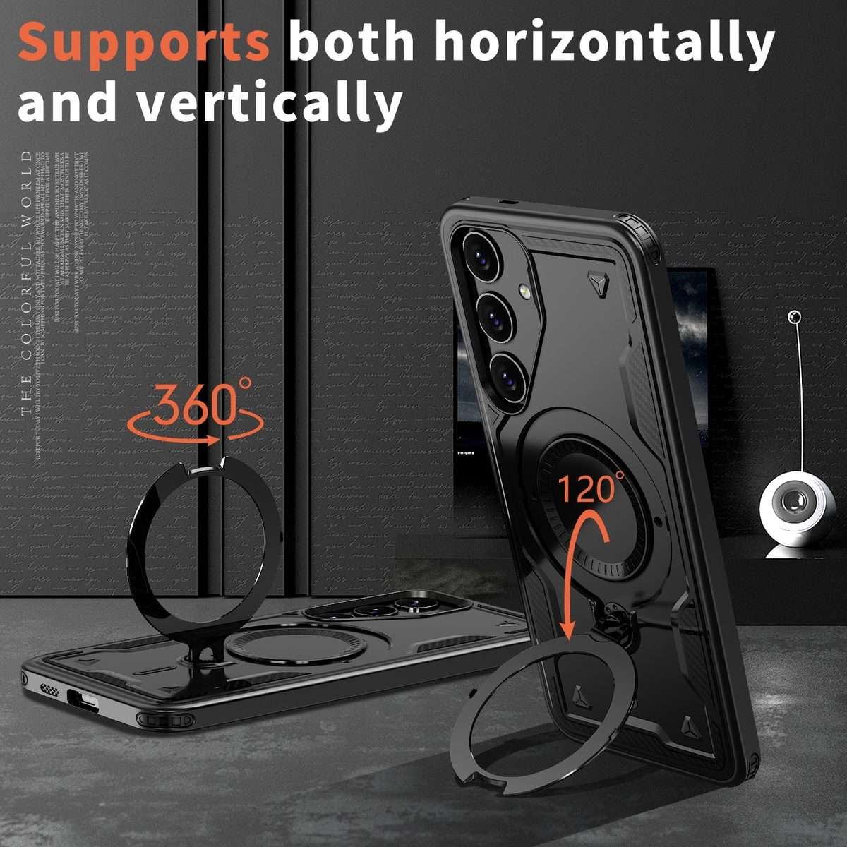 For Samsung Galaxy S24+ 5G PC Hybrid TPU Armor MagSafe Ring Holder Phone Case(Black)