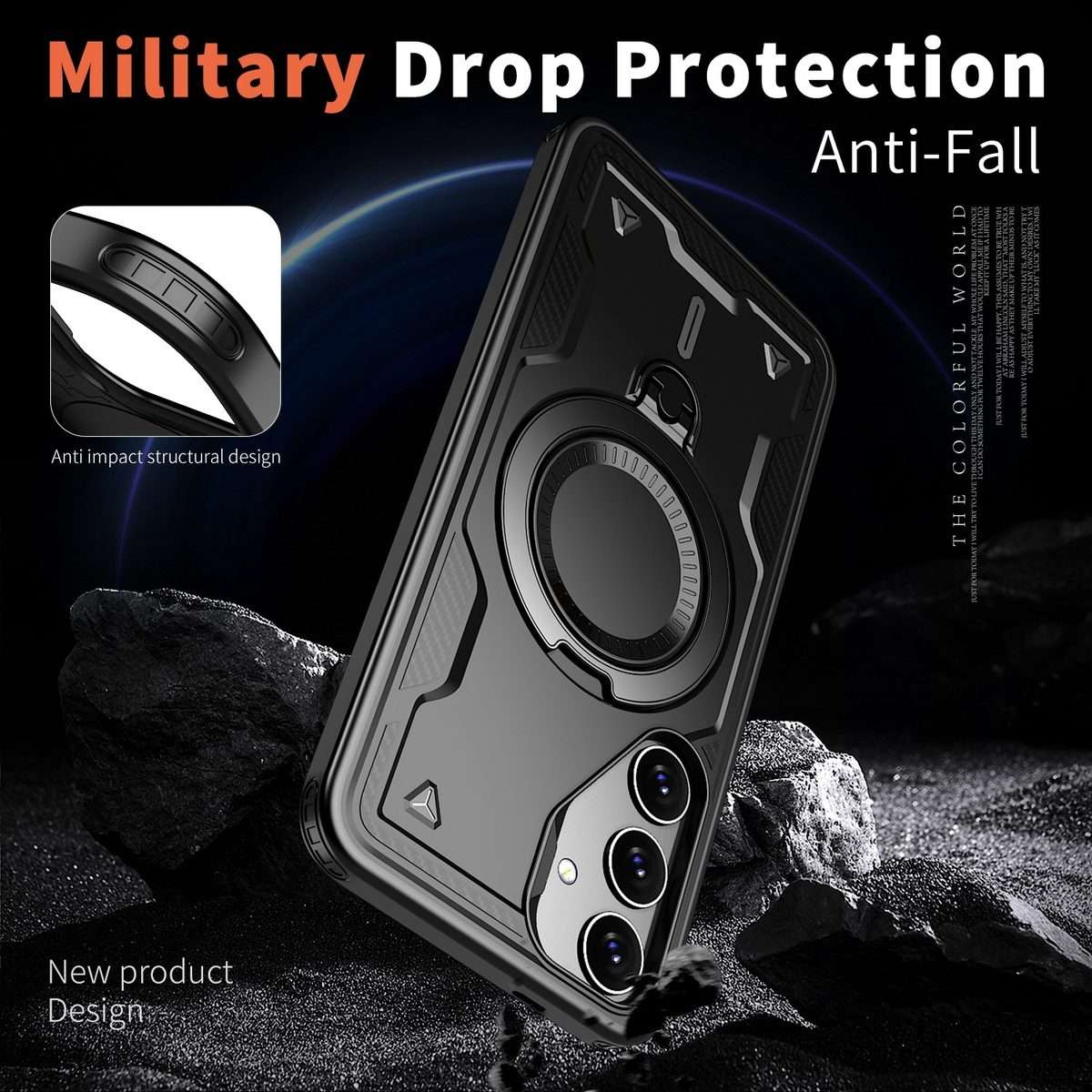 For Samsung Galaxy S24 FE 5G PC Hybrid TPU Armor MagSafe Ring Holder Phone Case(Black)