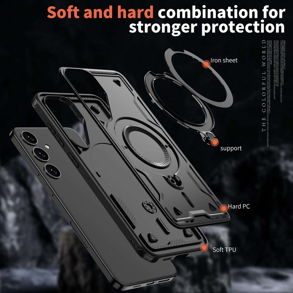 For Samsung Galaxy S24 FE 5G PC Hybrid TPU Armor MagSafe Ring Holder Phone Case(Black)