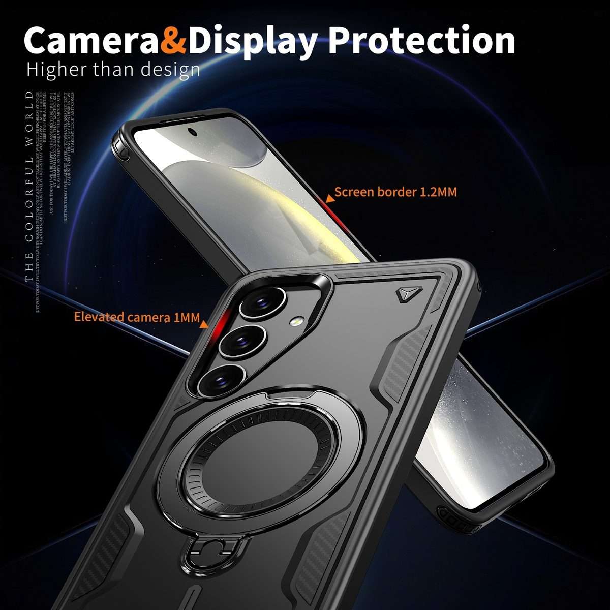 For Samsung Galaxy S24 FE 5G PC Hybrid TPU Armor MagSafe Ring Holder Phone Case(Black)