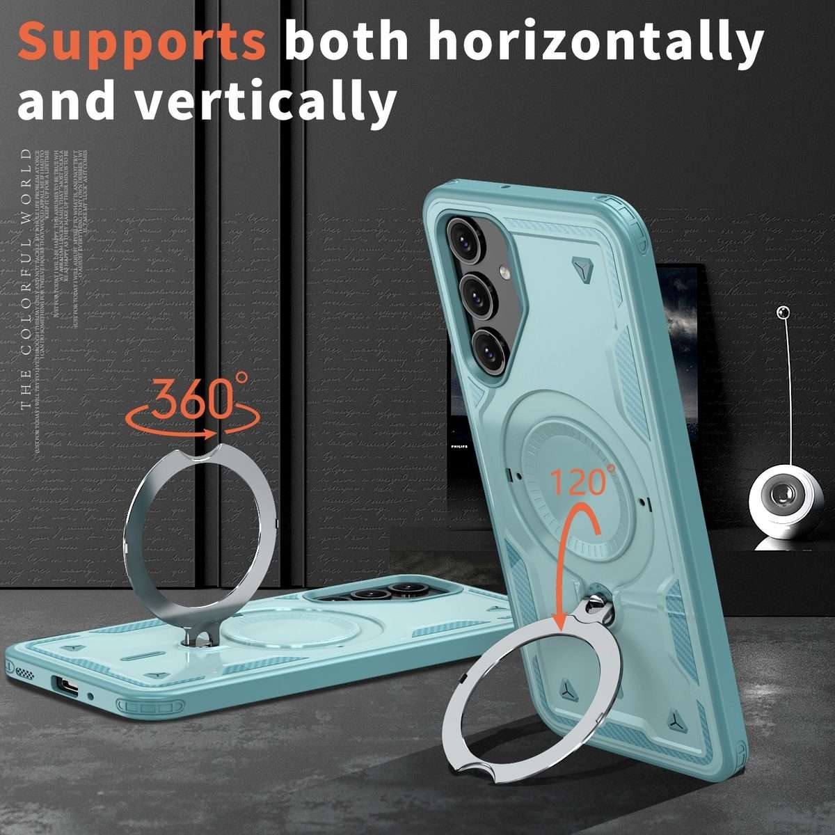 For Samsung Galaxy S24 FE 5G PC Hybrid TPU Armor MagSafe Ring Holder Phone Case(Light Blue)