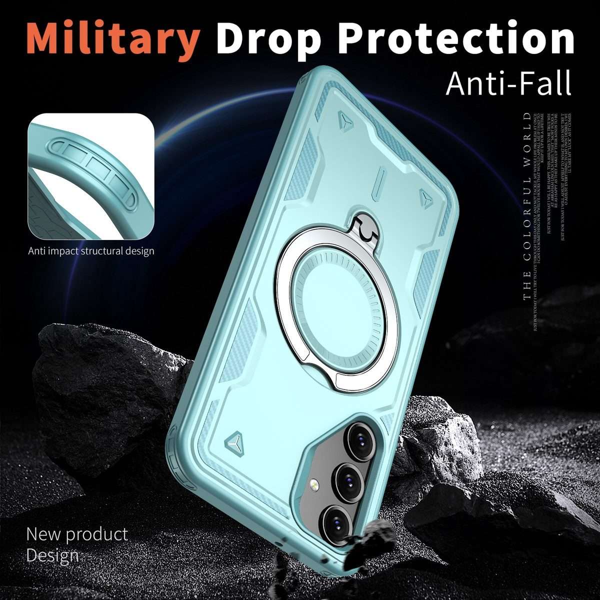 For Samsung Galaxy S24 FE 5G PC Hybrid TPU Armor MagSafe Ring Holder Phone Case(Light Blue)