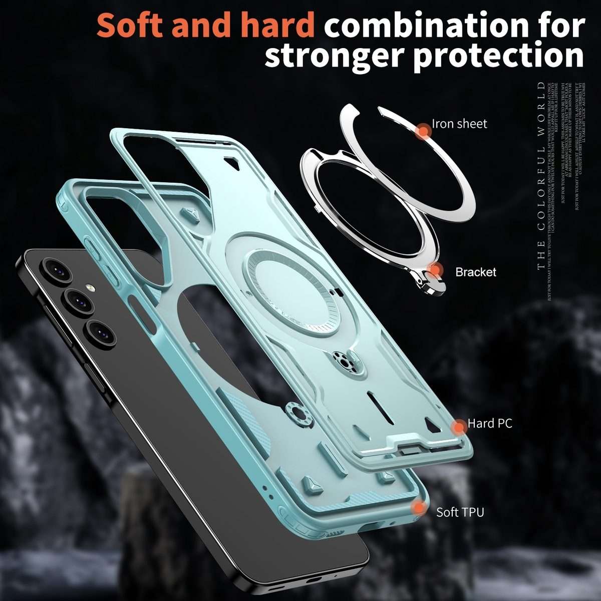 For Samsung Galaxy S24 FE 5G PC Hybrid TPU Armor MagSafe Ring Holder Phone Case(Light Blue)