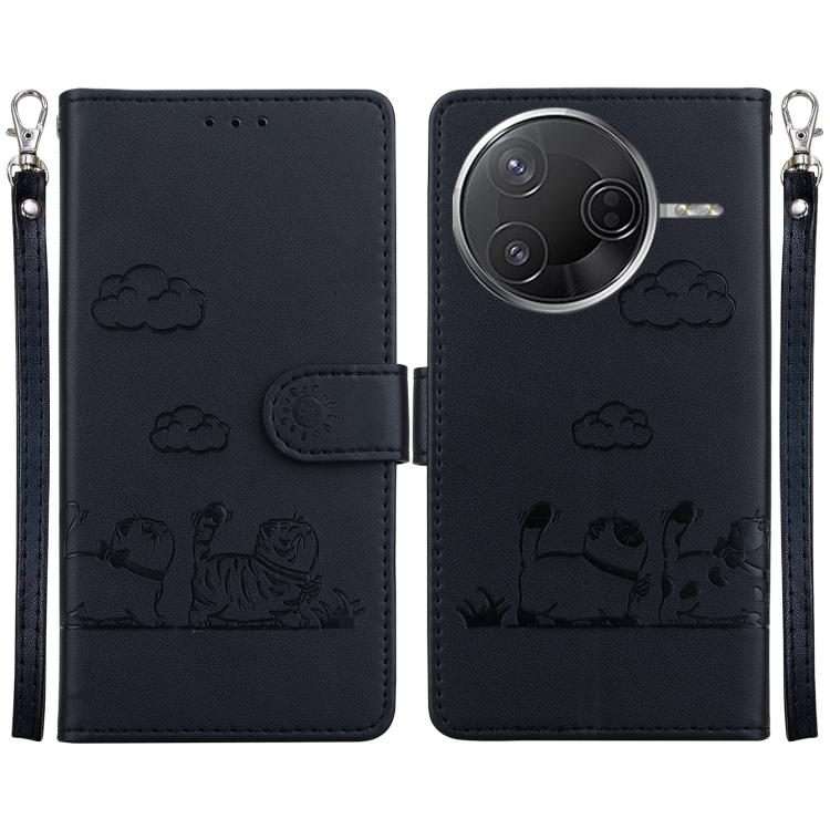 For Redmi K80 / K80 Pro / Xiaomi Poco F7 Pro Cute Cats RFID Leather Phone Case(Black)