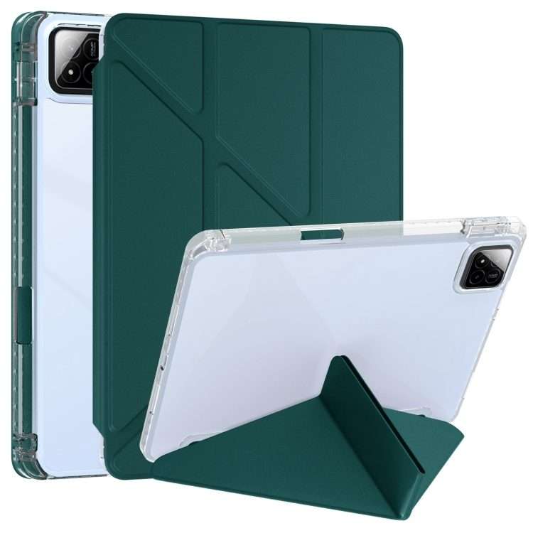 For Xiaomi Pad 7 / 7 Pro Clear Acrylic Deformation Leather Tablet Case(Dark Green)