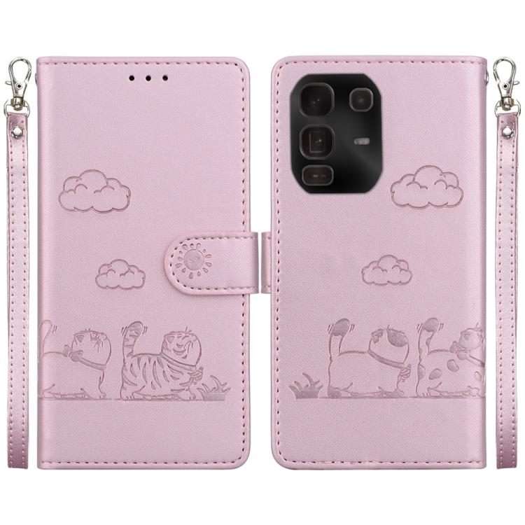 For Infinix Note 50 Pro+ Cute Cats RFID Leather Phone Case(Rose Gold)