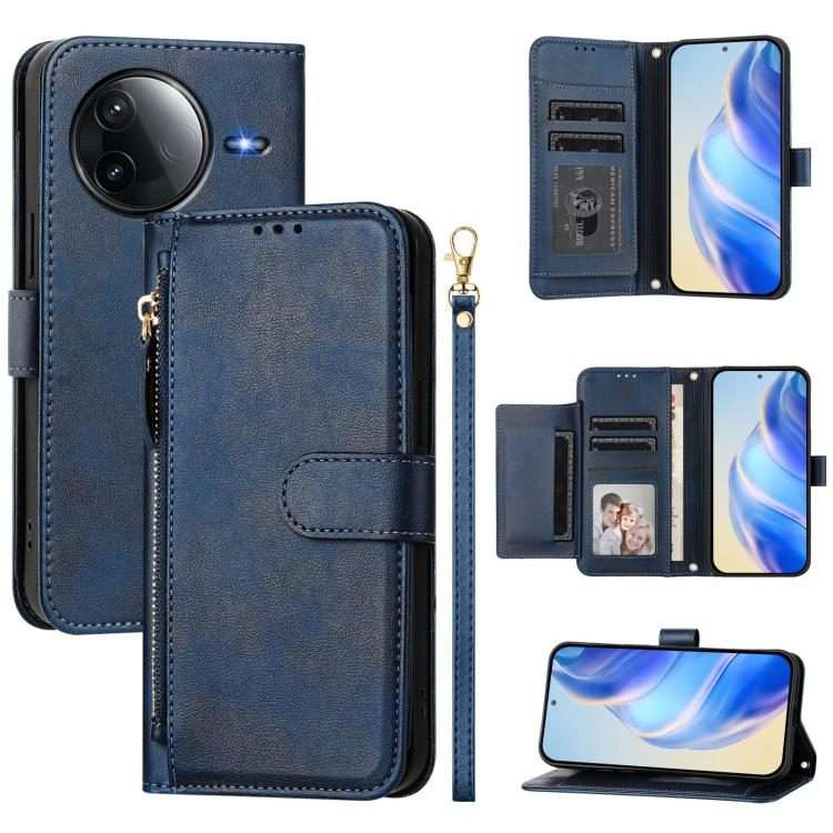 For Redmi K80 / K80 Pro Multi-Card Slots Zipper Wallet Leather Phone Case(Blue)