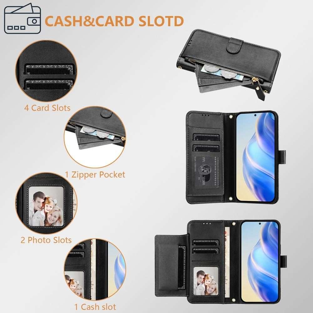 For Xiaomi Poco M7 Pro 5G / Redmi Note 14 5G Multi-Card Slots Zipper Wallet Leather Ph ... (Black)