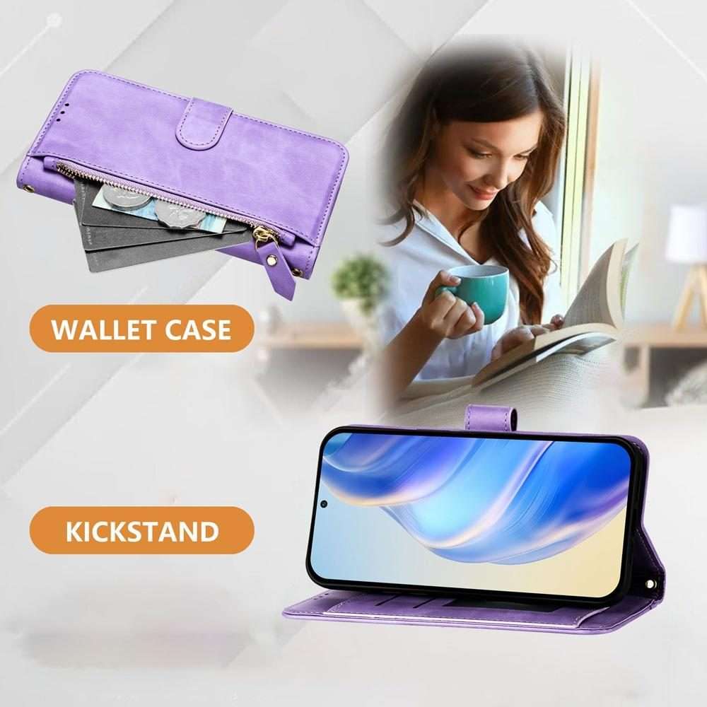 For Xiaomi Poco M7 Pro 5G / Redmi Note 14 5G Multi-Card Slots Zipper Wallet Leather P ... (Purple)