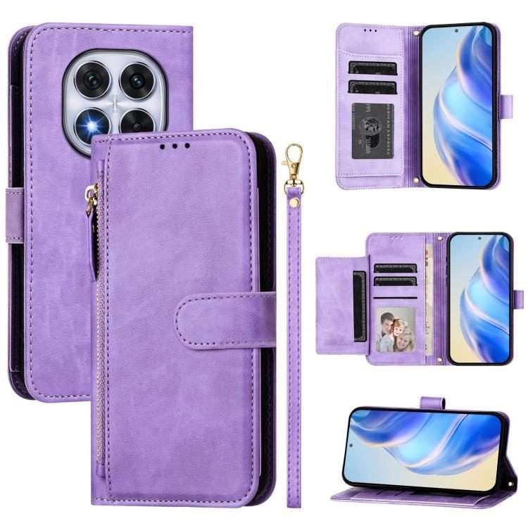 For Xiaomi Poco X7 / Redmi Note 14 Pro 5G Multi-Card Slots Zipper Wallet Leather Phon ... (Purple)