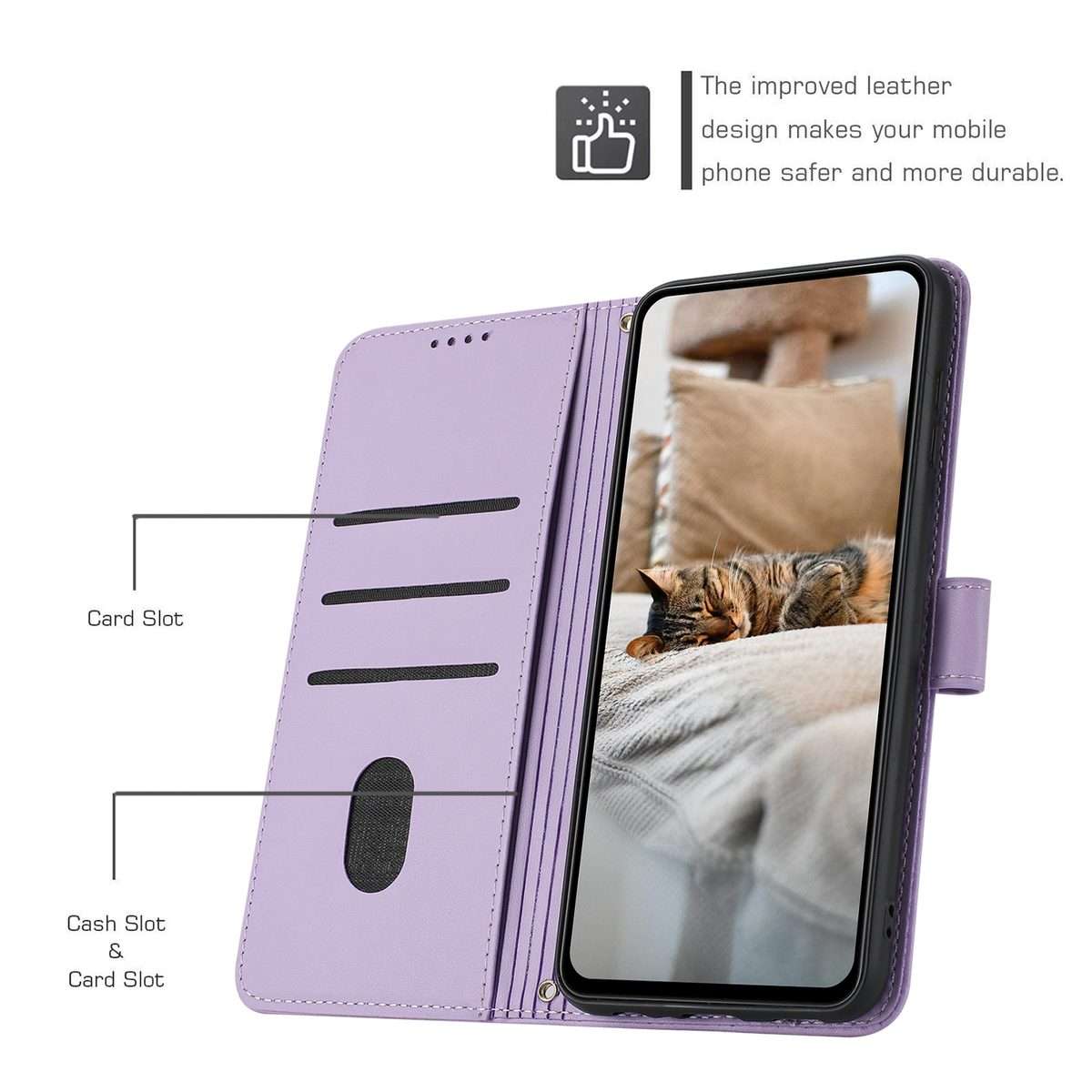 For Xiaomi 15 Pro Embossed Kitten Phone Leather Case with Lanyard(Purple)