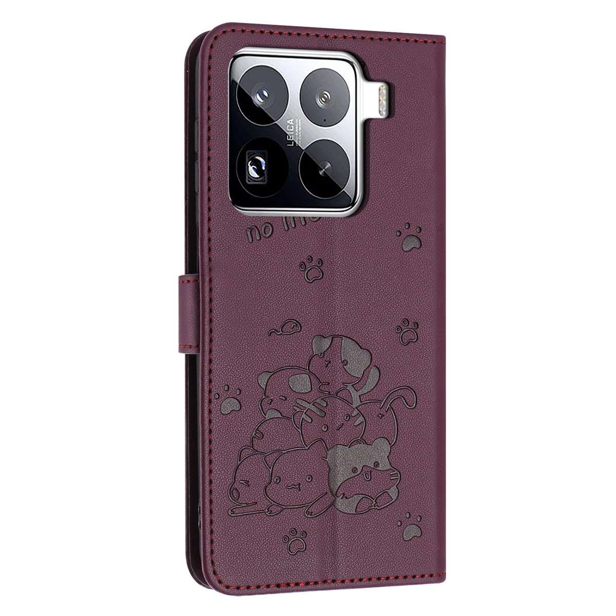 For Xiaomi 15 Pro Embossed Kitten Phone Leather Case with Lanyard(Wine Red)